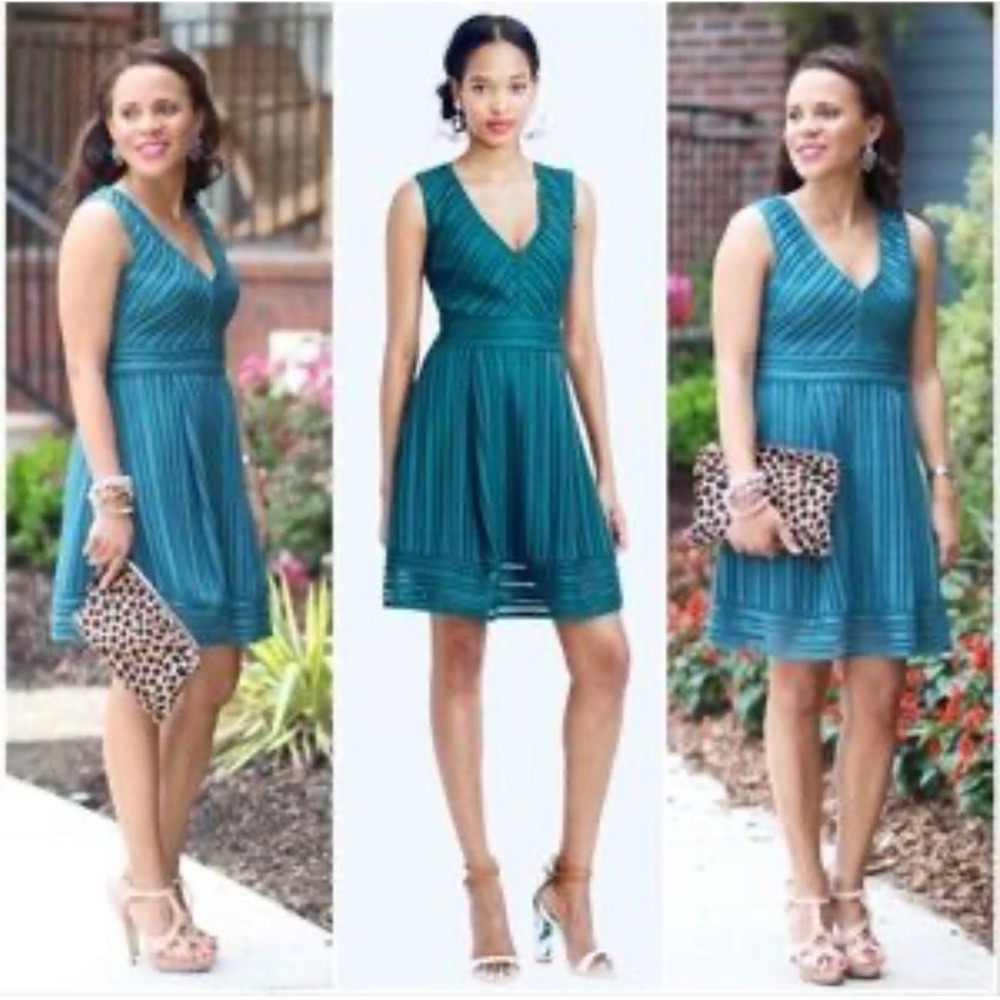 J. Crew Factory Teal Striped V-Neck Sleeveless Dress